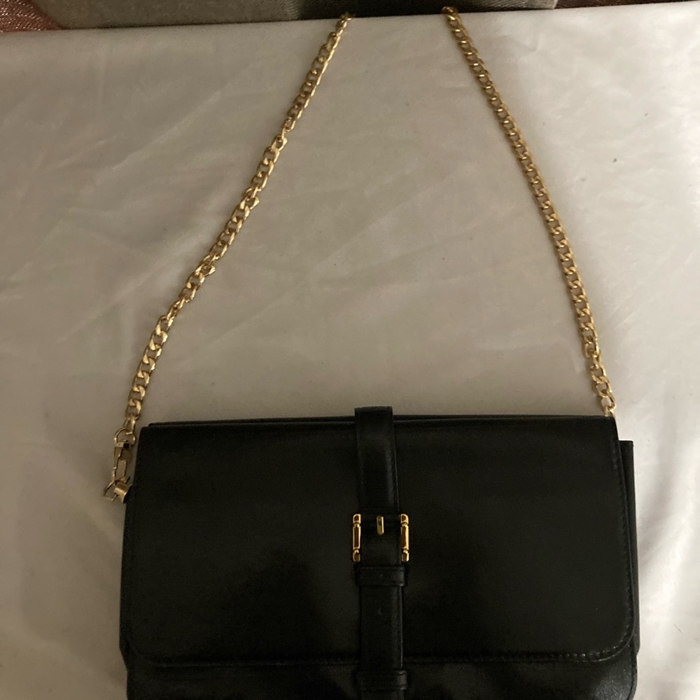 Loewe Black Leather Crossbody Bag with Gold Chain